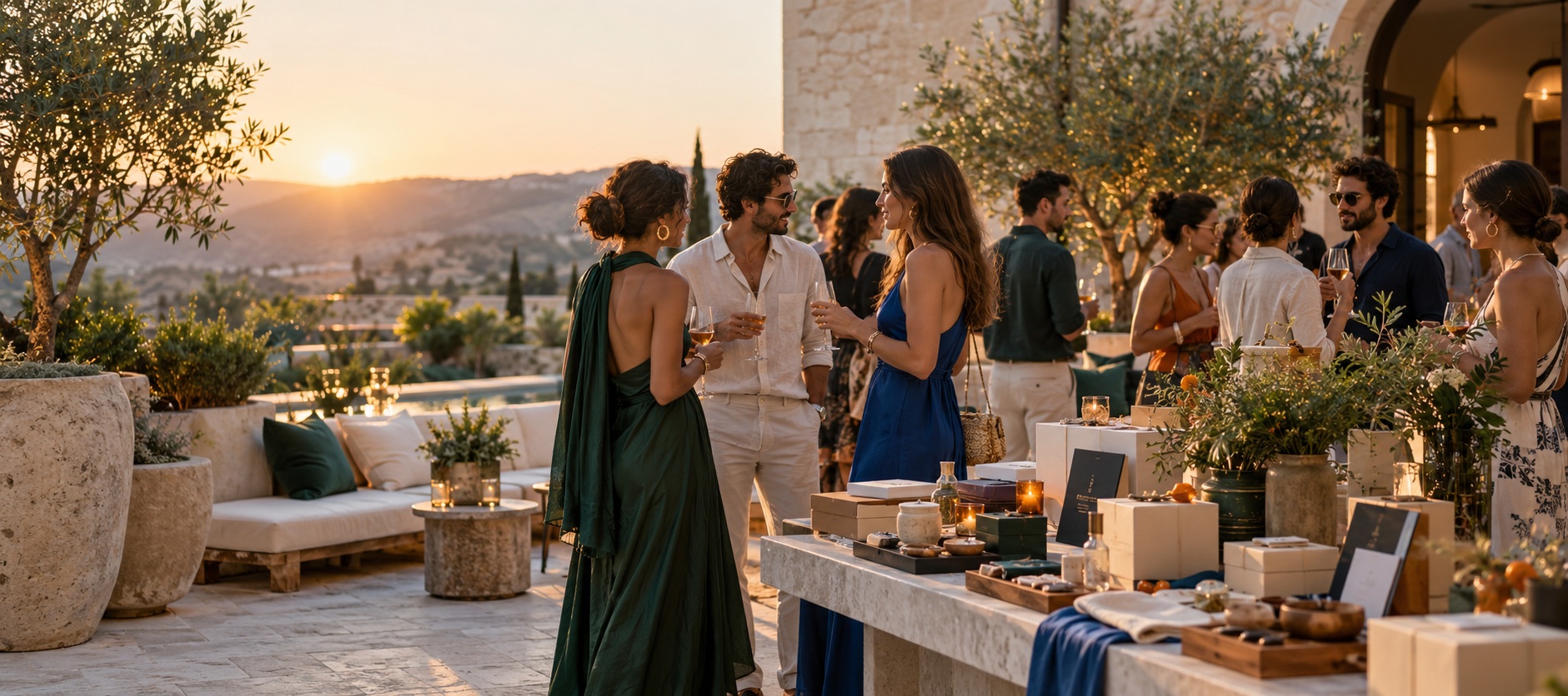 Guests connecting at a contemporary Cyprus launch event