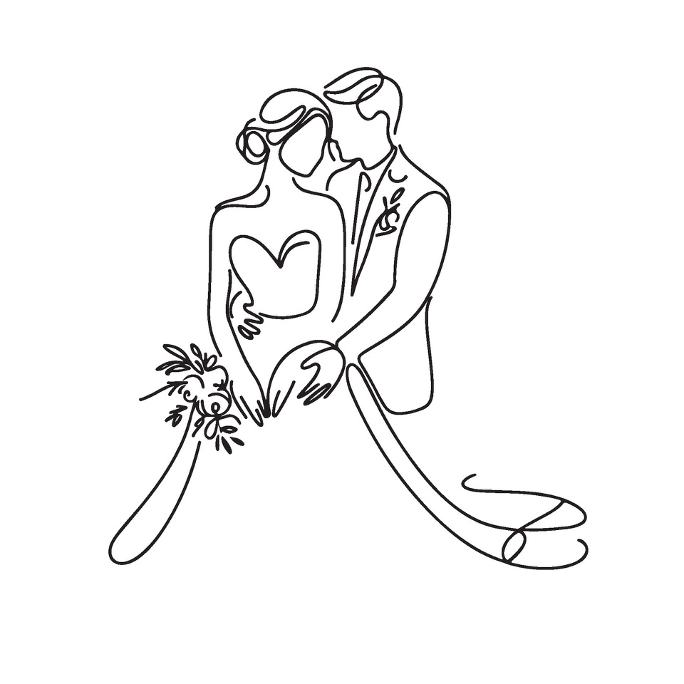 Line drawing of a couple getting married